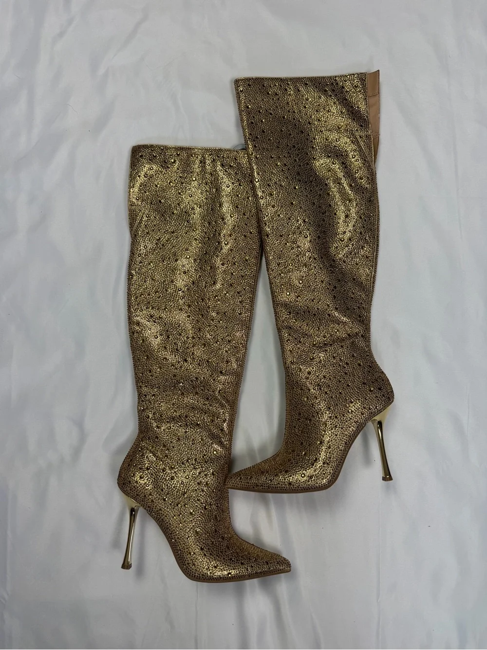 I.N.C. Saveria Gold Metallic Knee-High Pointed Toe Stiletto Boots